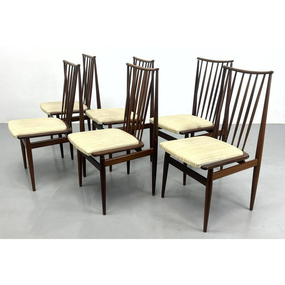 Set 6 AASE MOBLER Norway Teak Dining Chairs. Stylish Tall Spindle Backs. All side chairs. Marked. (1 of 14)