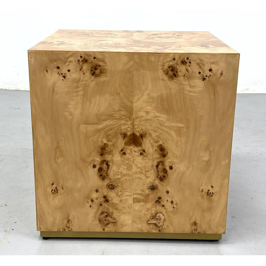 Burl Wood Side Table Cube Pedestal. Book Matched Veneer. (1 of 9)