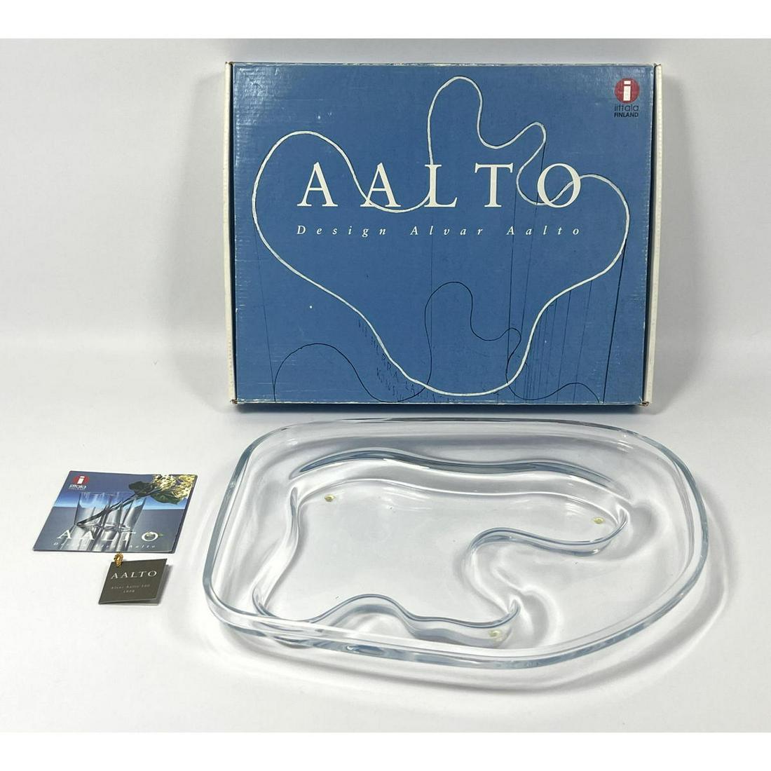 Alvar Aalto Glass Dish by Iittala. Original box.: Alvar Aalto Glass Dish by Iittala. Original box. Dimensions: H: 10 inches: W: 13.5 inches: D: 1 inches --- US Shipping charge: In house shipping available. Will be calculated once destination known. P