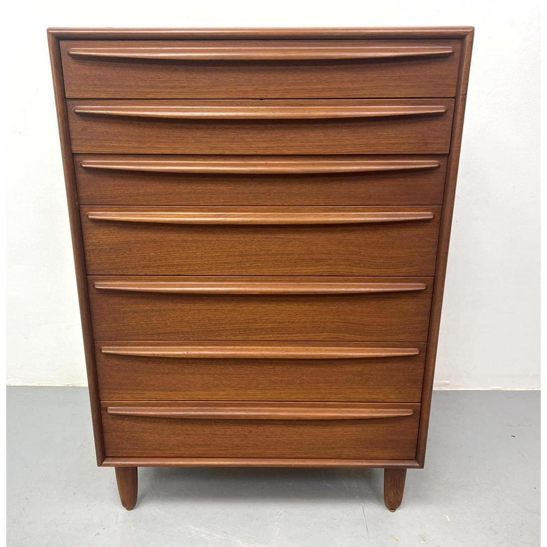 FALSTER Danish Modern Teak Tall Dresser. Chest of Drawers with horizontal teak pulls. Branded HAGEN: FALSTER Danish Modern Teak Tall Dresser. Chest of Drawers with horizontal teak pulls. Branded HAGEN and STRANDGAARD INC. Designer: Mobelfabriken Falster Denmark. Dimensions: H: 47.5 inches: W: 32.25 i