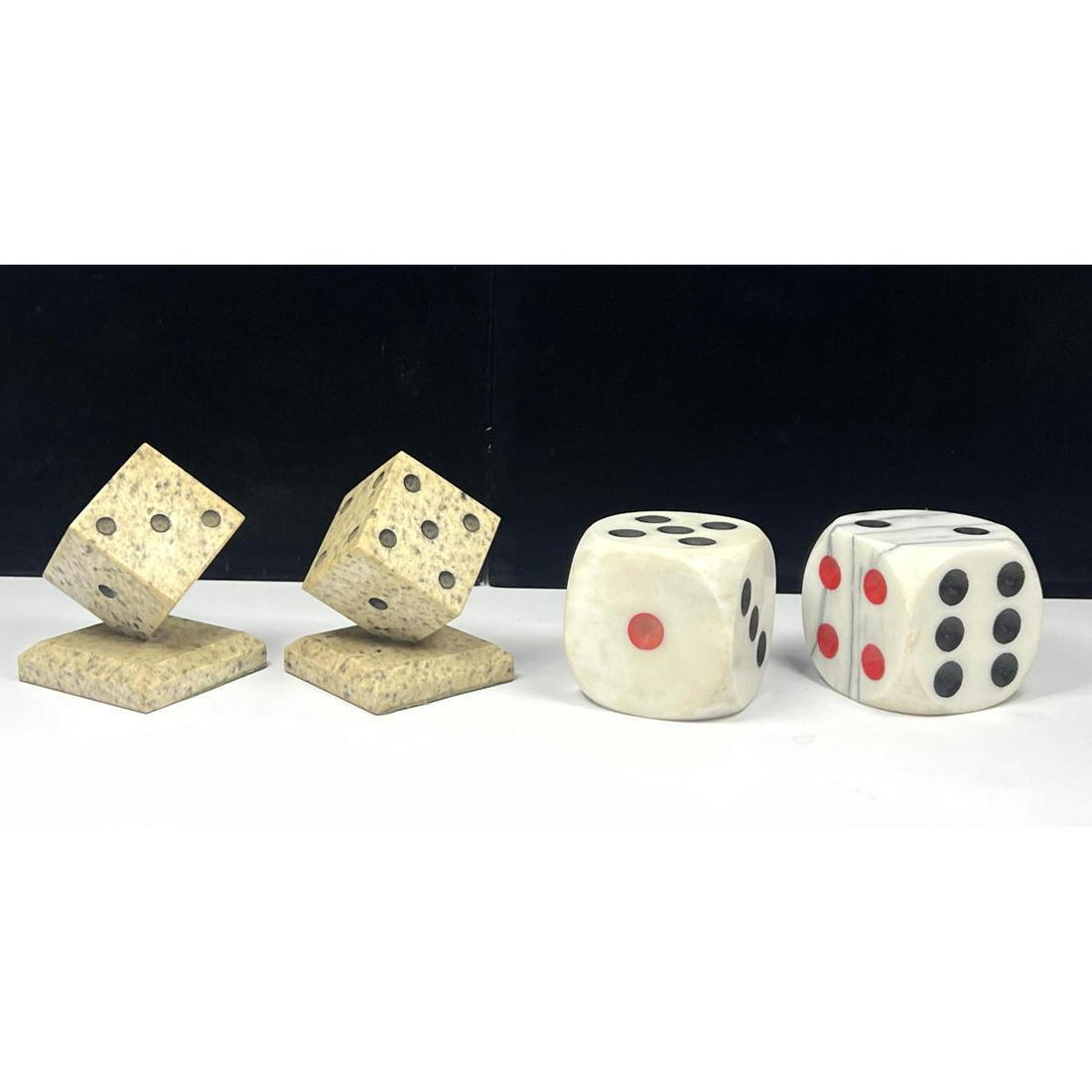 Two Pair Marble, Stone Carved Dice. Tilted pair mounted on stone base. Game Room. Man Cave.  Gamblin (1 of 5)