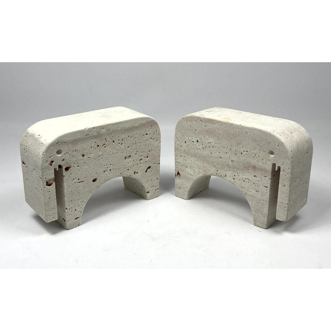Pair Travertine Elephant Bookends. Sculptures. (1 of 8)
