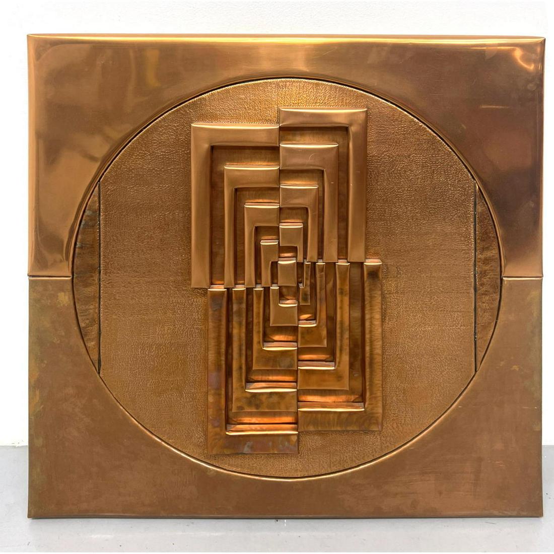 Modernist Abstract Copper Relief Wall Sculpture. Signed GREEN; Dated '74; Edit 49. (1 of 6)