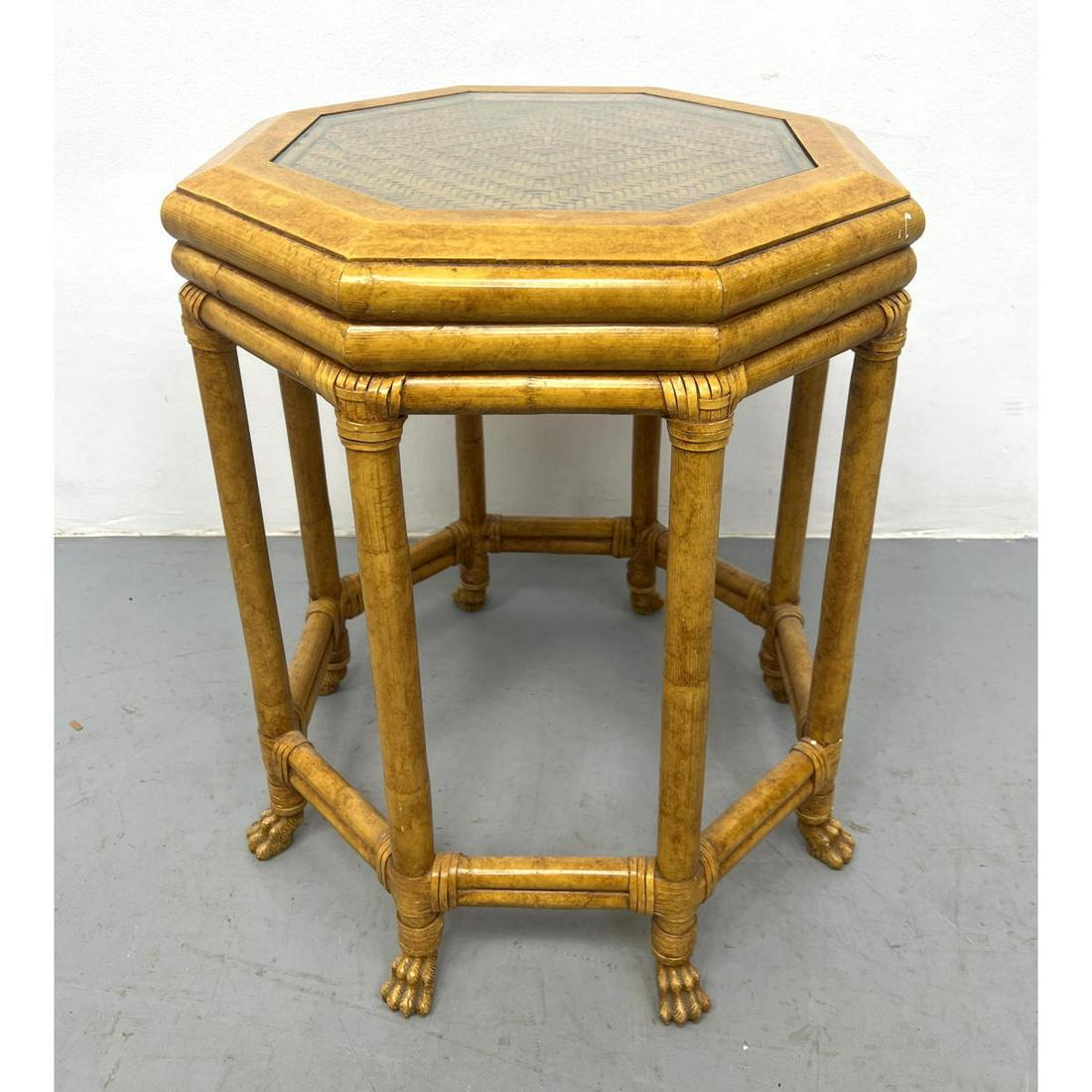 Wrapped Bamboo Side Table Pedestal with Carved Paw Feet. (1 of 5)