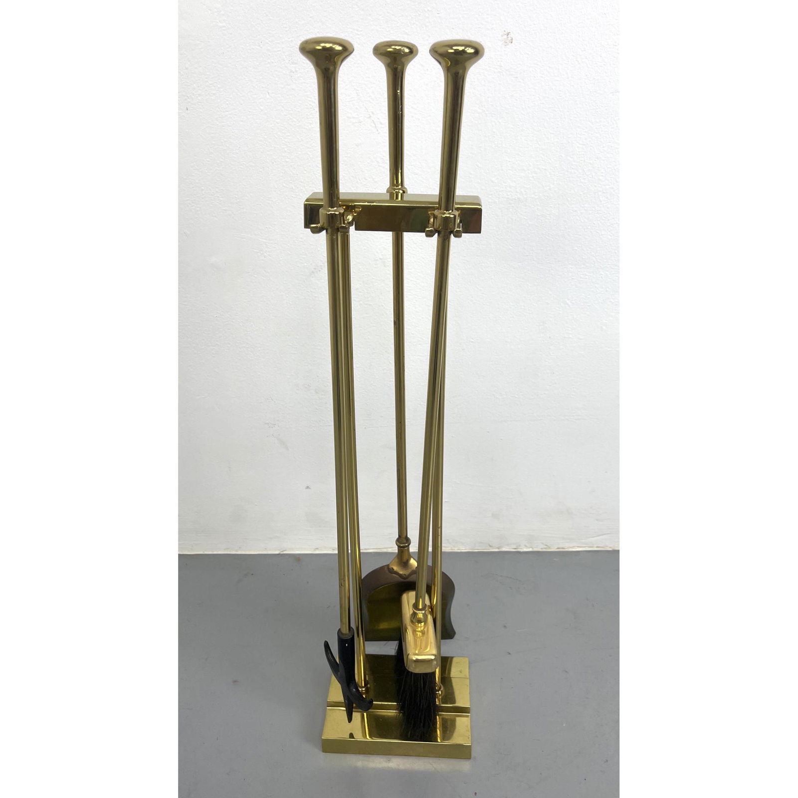 Brass Set Fireplace Tools. Modernist Knob Handles. (1 of 9)