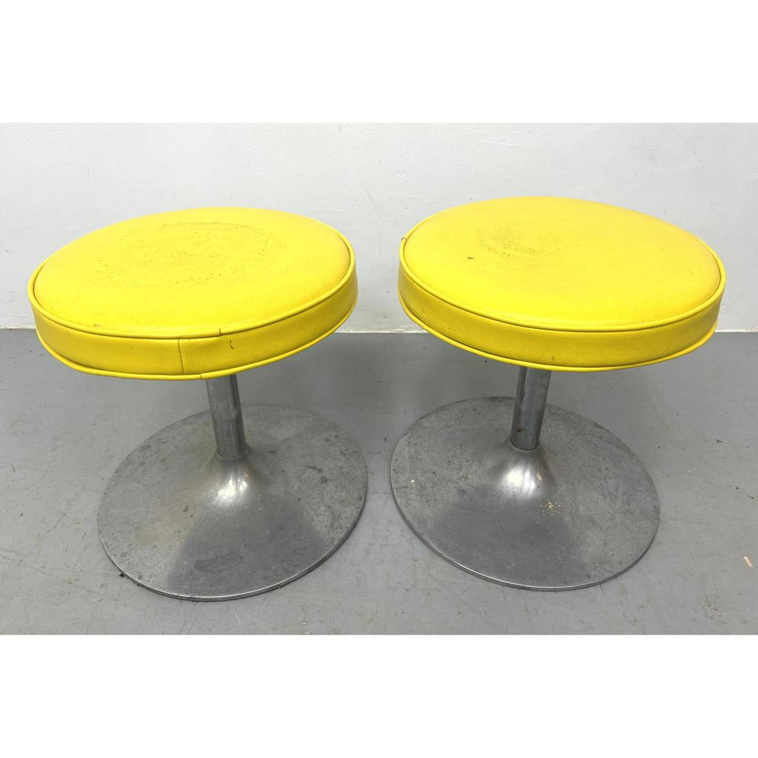 Pair Yellow Vinyl and Chrome Tulip Base Stools (1 of 8)