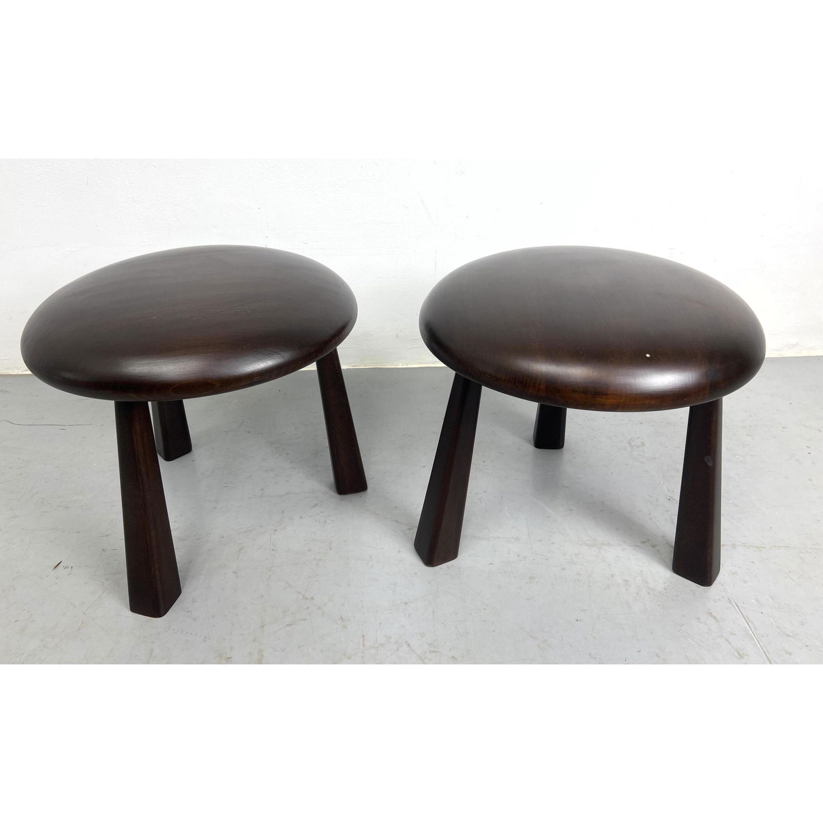 Pr Modernist Dark Stained Wood Three Leg Stools. Perriand Style. (1 of 7)