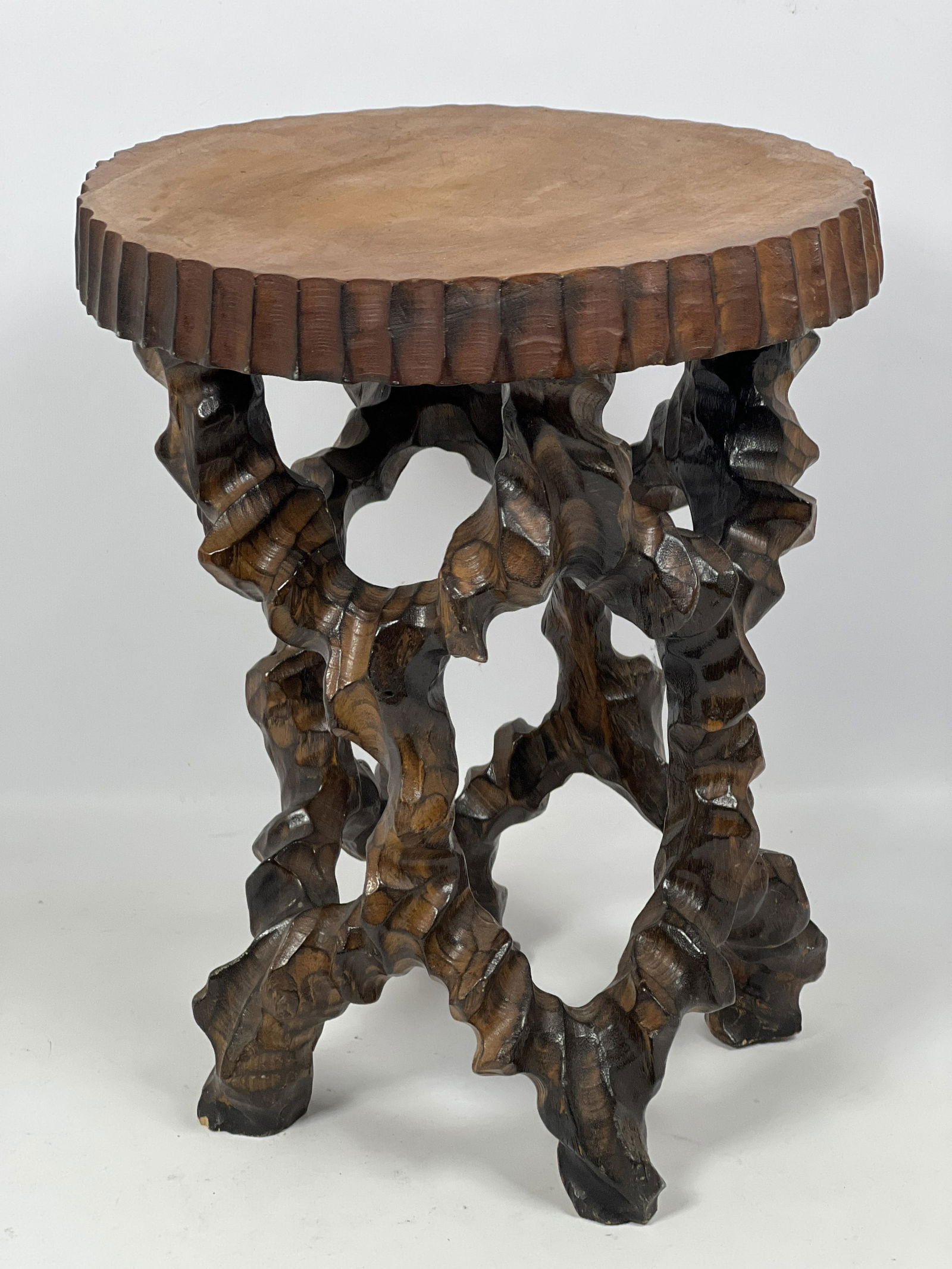 Small Chip Carved Solid Wood Top Low Stool. (1 of 6)