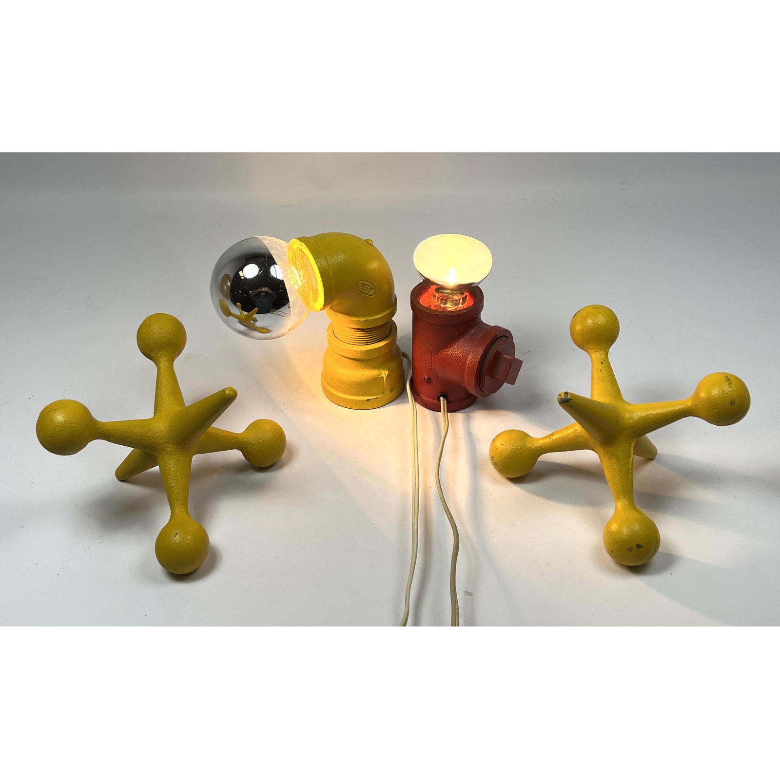 Industrial modern Lot. Bill Curry Mod Mid Century Modern Jacks Bookends and Pipe Fittings Lamps. (1 of 11)