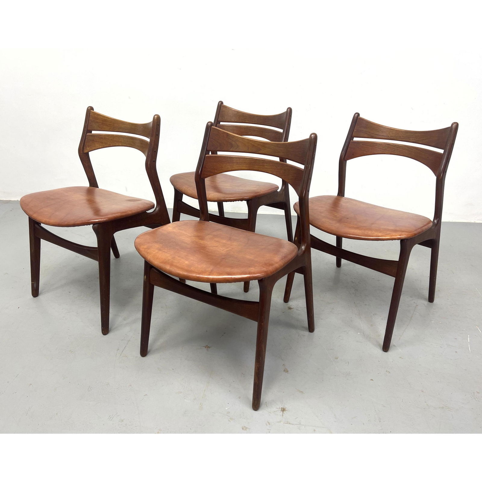 Set 4 Danish Modern Teak Side Dining Chairs. Upholstered seats. (1 of 10)