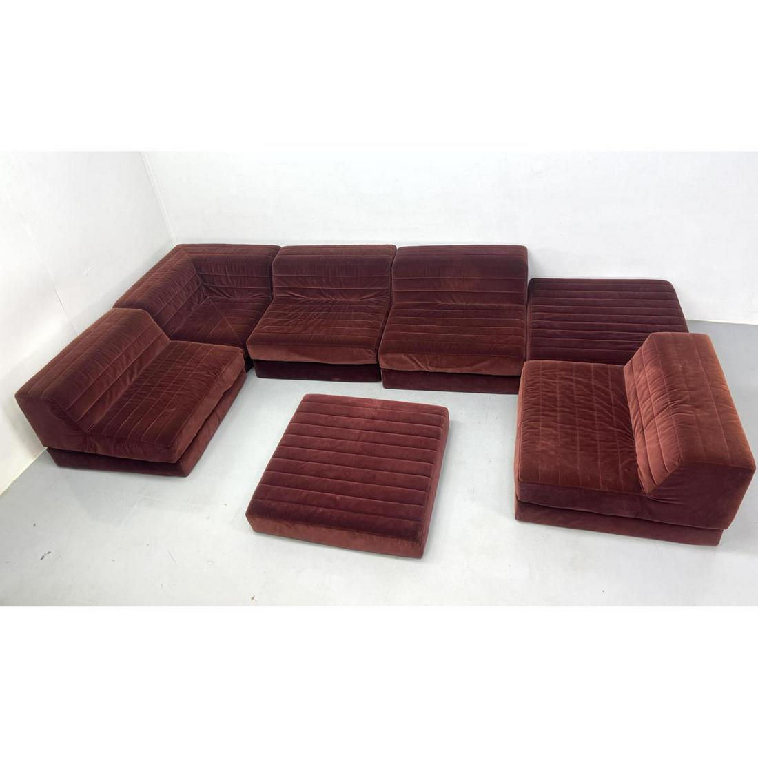 7pc ROCHE BOBOIS Modernist Sectional Sofa. Mah Jongg style Pit Set. Channel Upholstered Set. 5 Chair (1 of 14)