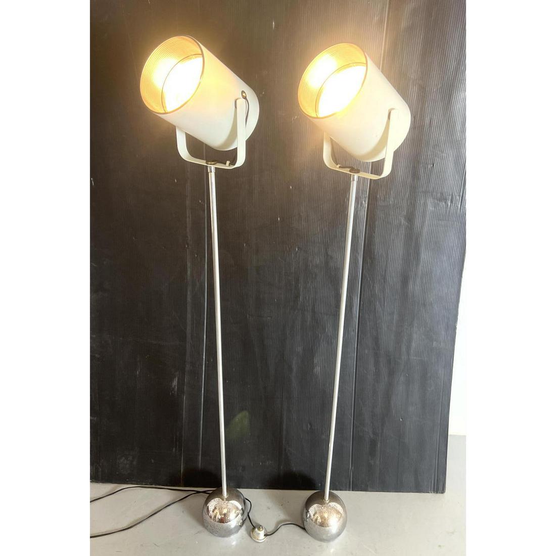 Pr LIGHTOLIER Chrome Stem Floor Lamps. White Enamel Adjustable Shade (1 of 7)