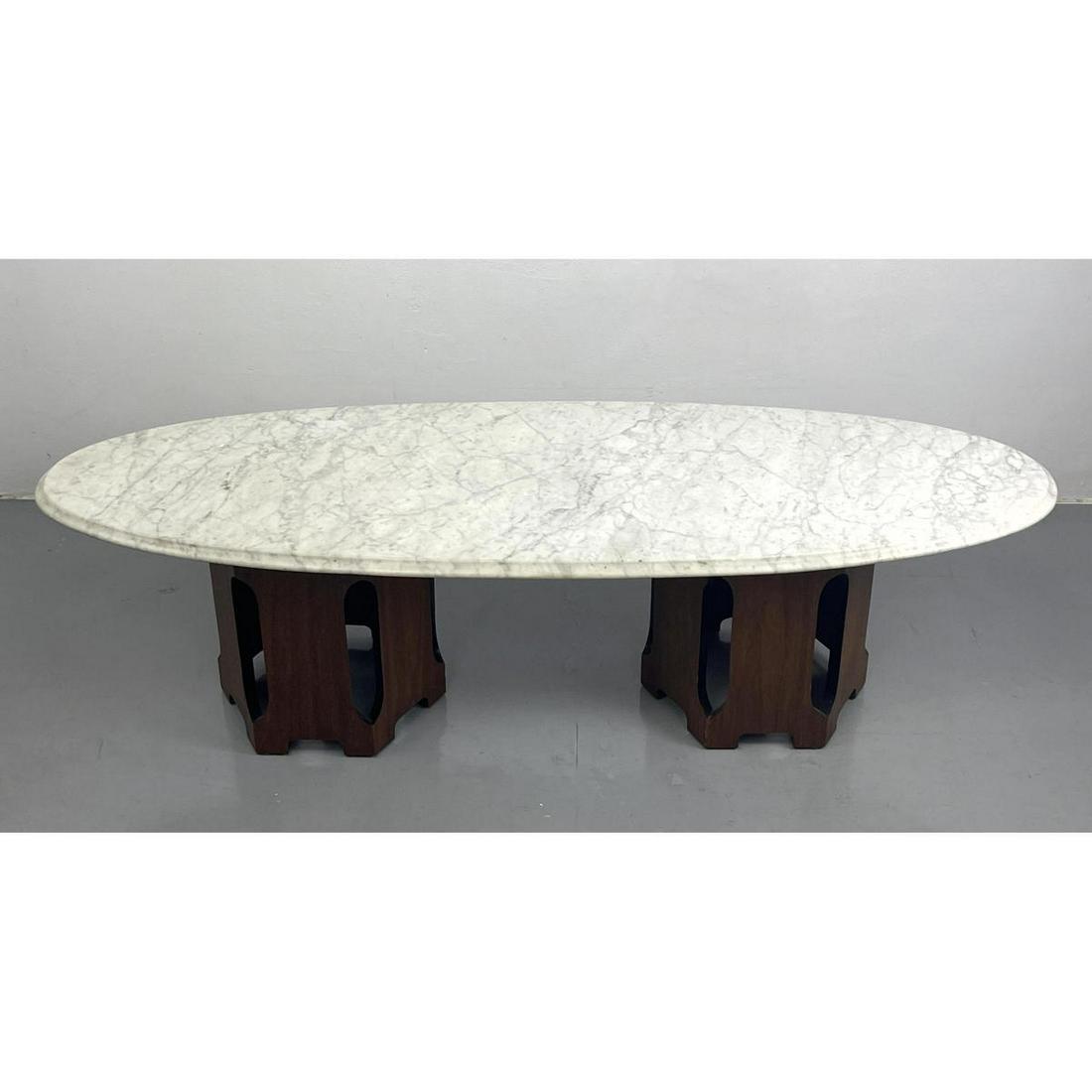 Harvey Probber style Double Pedestal Coffee Cocktail Table. Marble top. (1 of 13)
