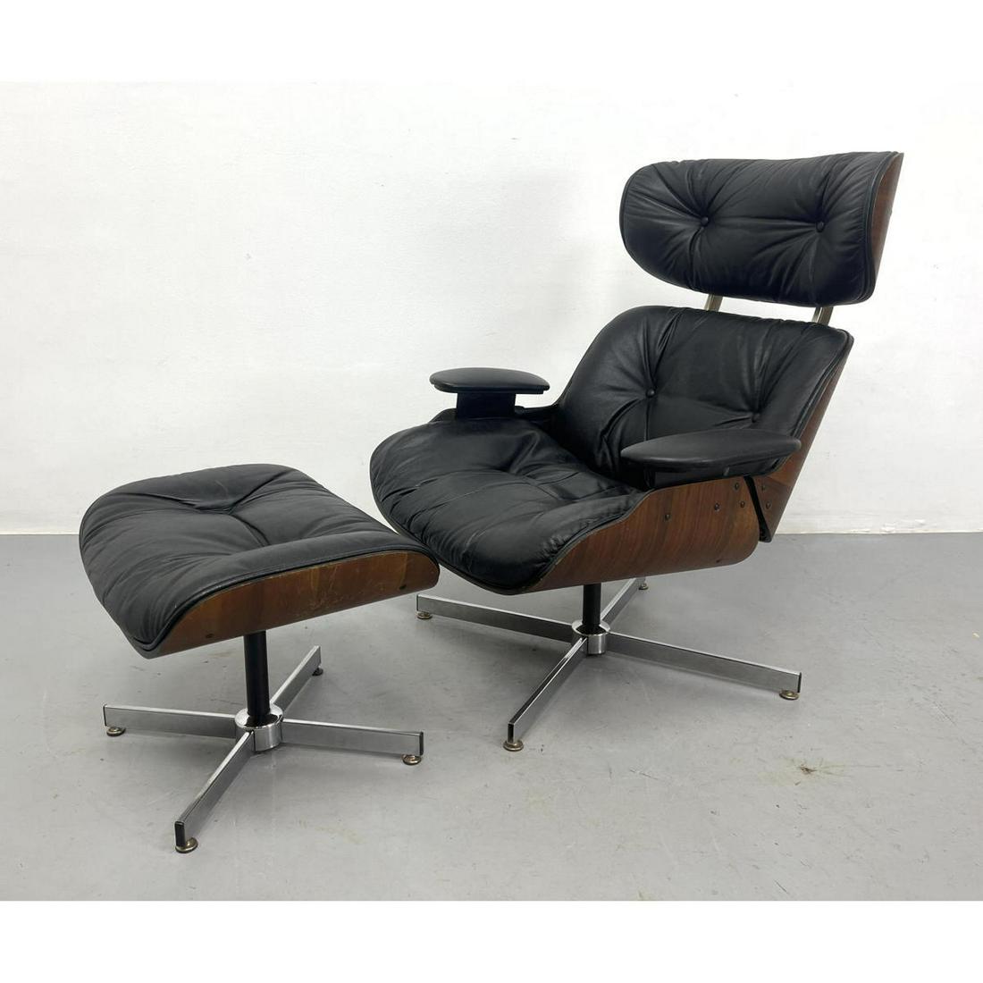 Plycraft Mid Century Modern Bentwood and Leather Lounge Chair and Ottoman. Eames style. (1 of 10)