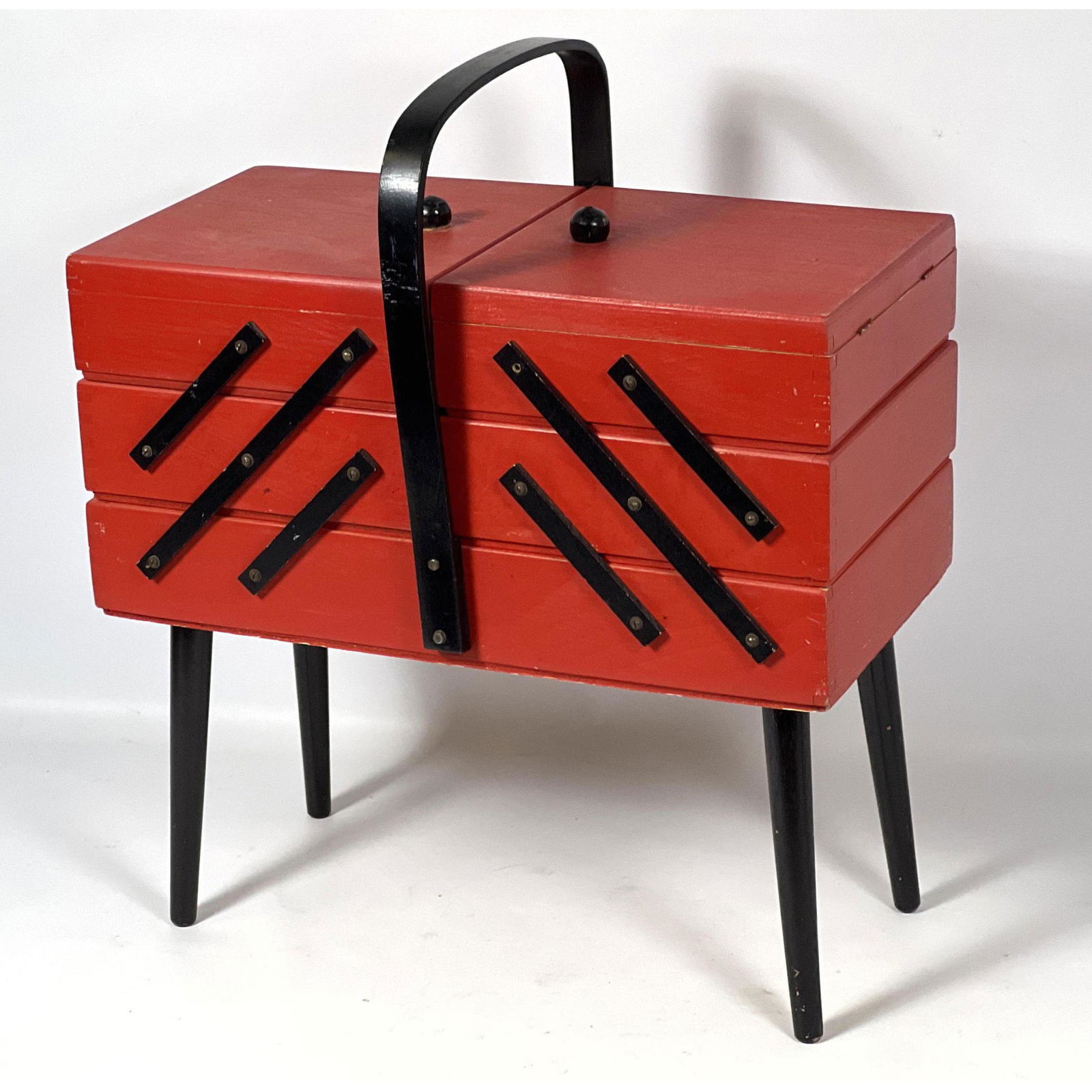 Mid Century Modern Atomic Telescoping Sewing Stand Box. Marked Made in Romania. (1 of 10)