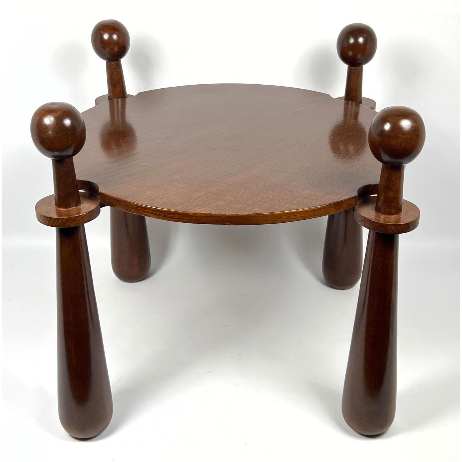 Jean Royere style Dramatic Side Table. Round Top with Four Ball Finial Legs. (1 of 7)