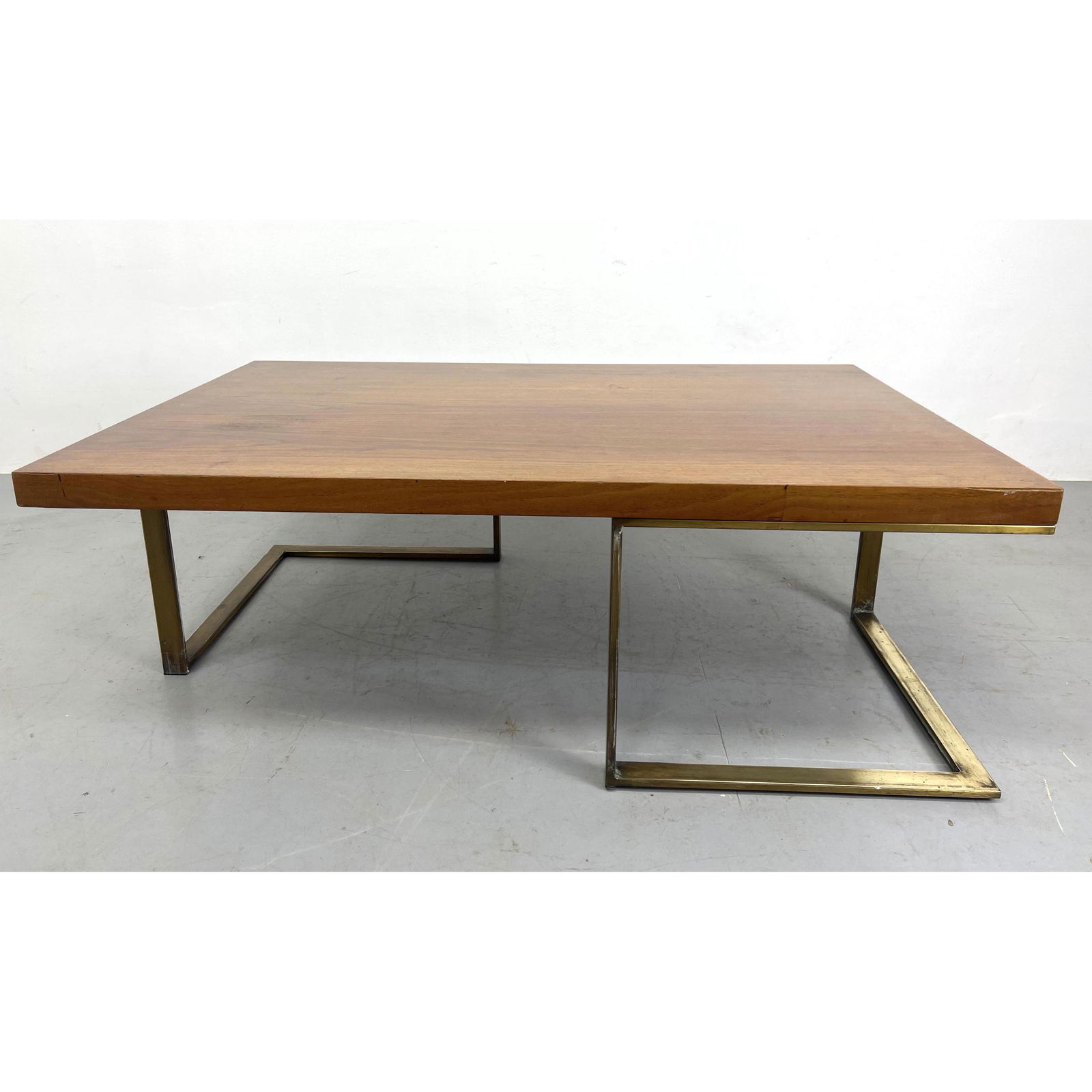 Milo Baughman for Thayer Coggin brass and walnut coffee cocktail table. Unmarked. (1 of 11)