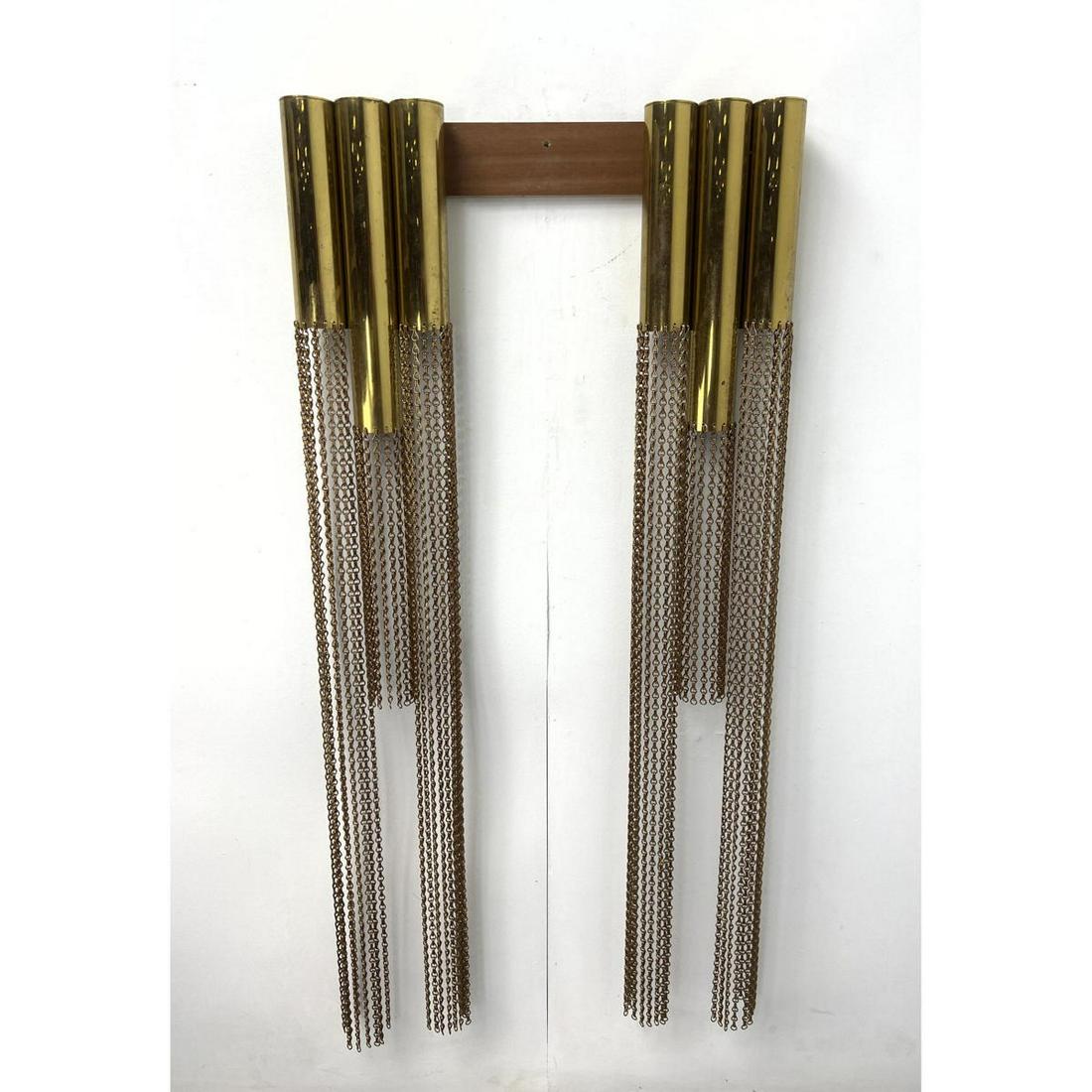 Pair Unique Custom Chain Mail Brass Wall Sculptures. Three cylinder tops. Could be converted  to sco (1 of 8)