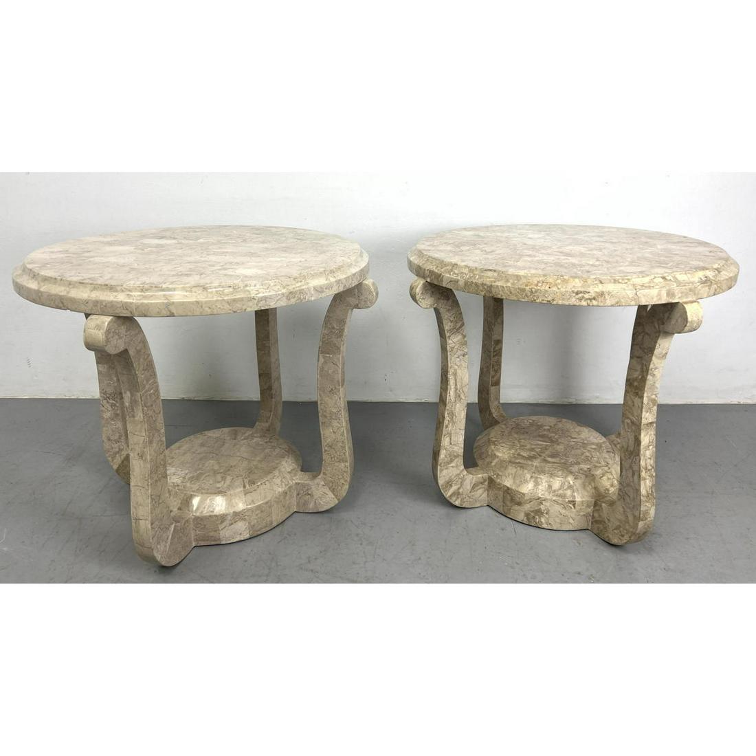 Pair of Large Maitland Smith Stone Laminate Side Tables. (1 of 13)