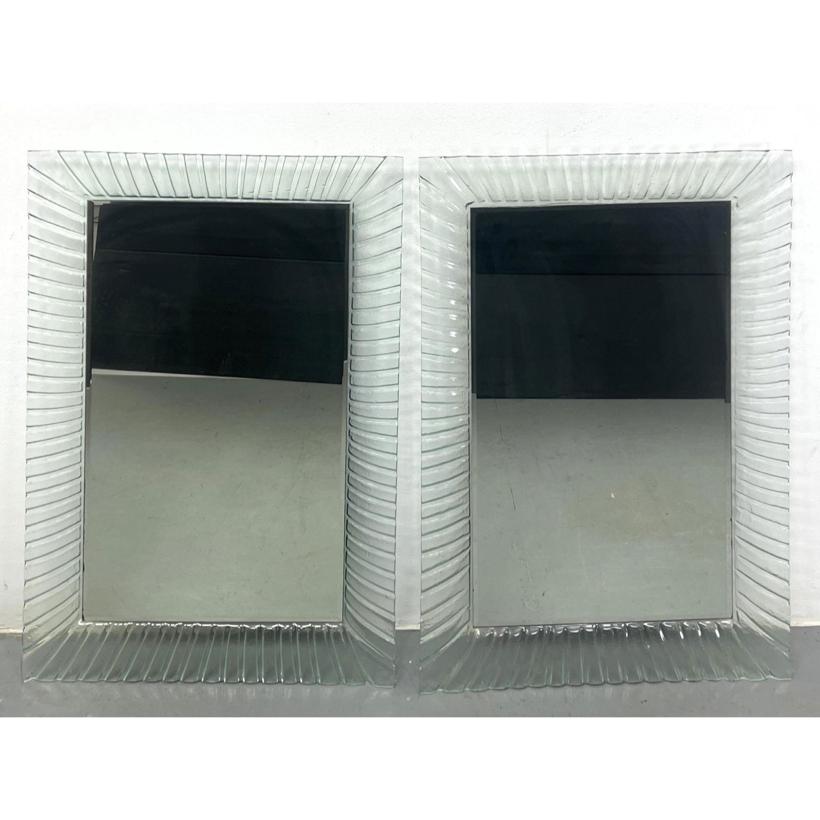 Pair Frosted Glass Framed Wall Mirrors. Molded frames. Can hang vertical or horizontal. (1 of 10)
