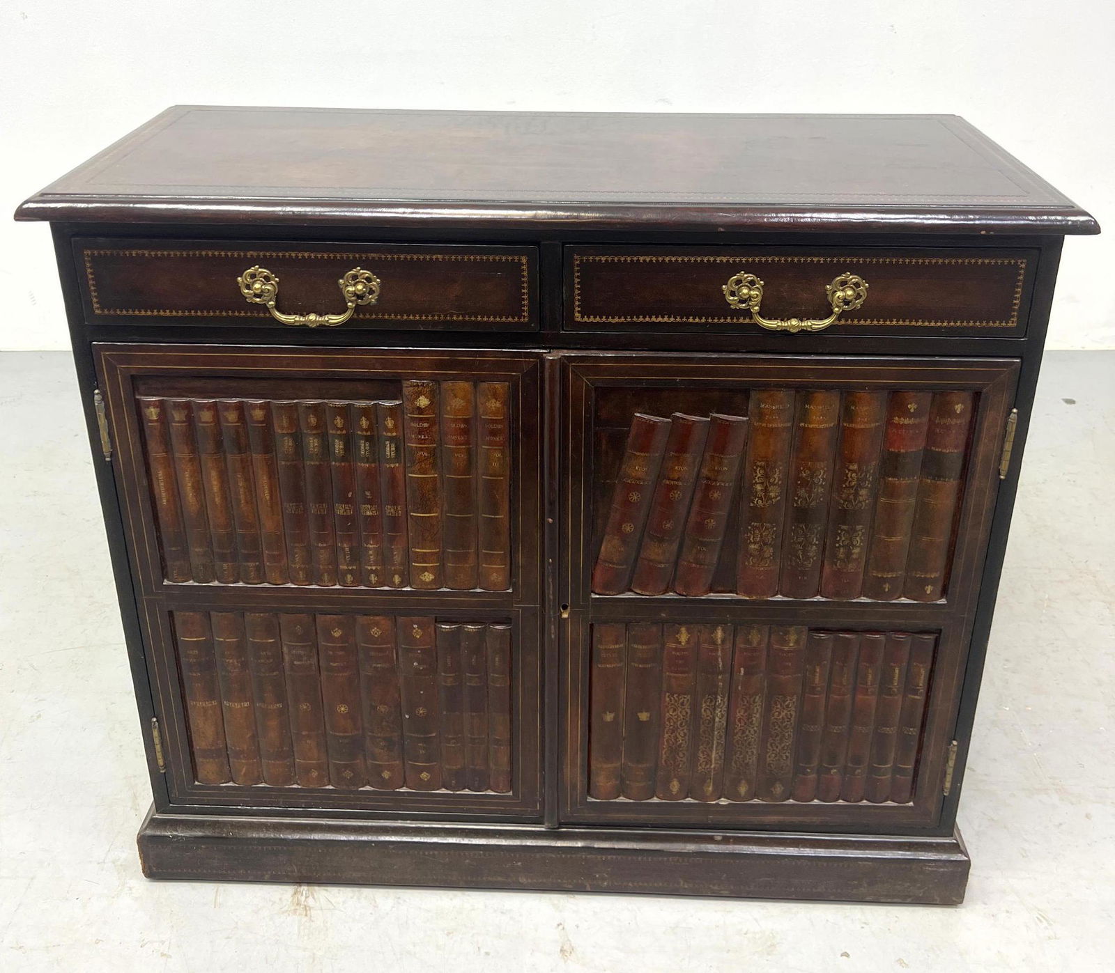 Maitland smith leather covered faux book case cabinet server. (1 of 7)