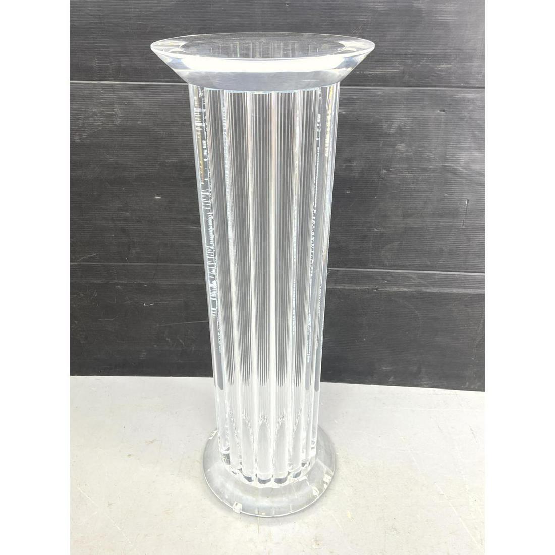 Modernist Lucite Display Pedestal Stand. Column Form with a ring of Lucite rods. Top is separate. (1 of 5)