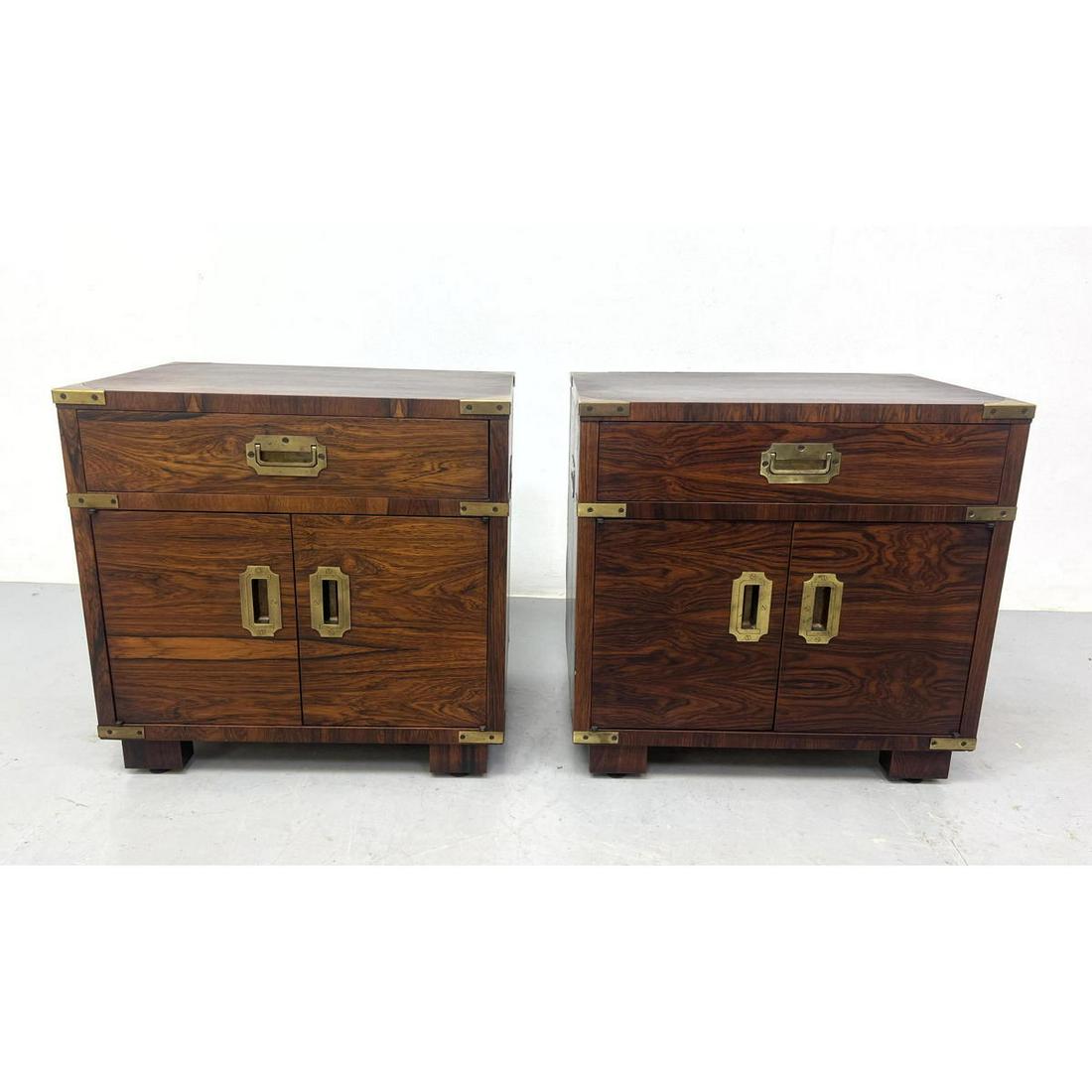 Pr Modernist Rosewood Campaign style Night Stands. Brass trim and inset pulls. Nice Grain. (1 of 10)