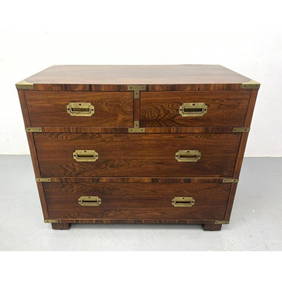 Modernist Rosewood Campaign style Bachelor's Chest. Four drawer dresser with brass trim and inset pu (1 of 10)