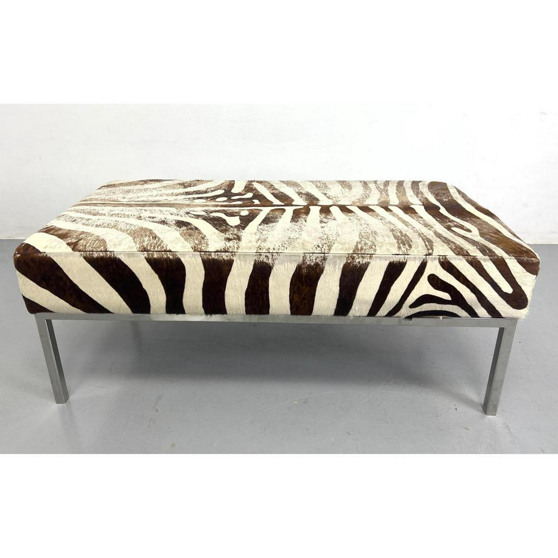 Mid Century Modern Chrome Framed Bench with Zebra Skin Top. (1 of 8)
