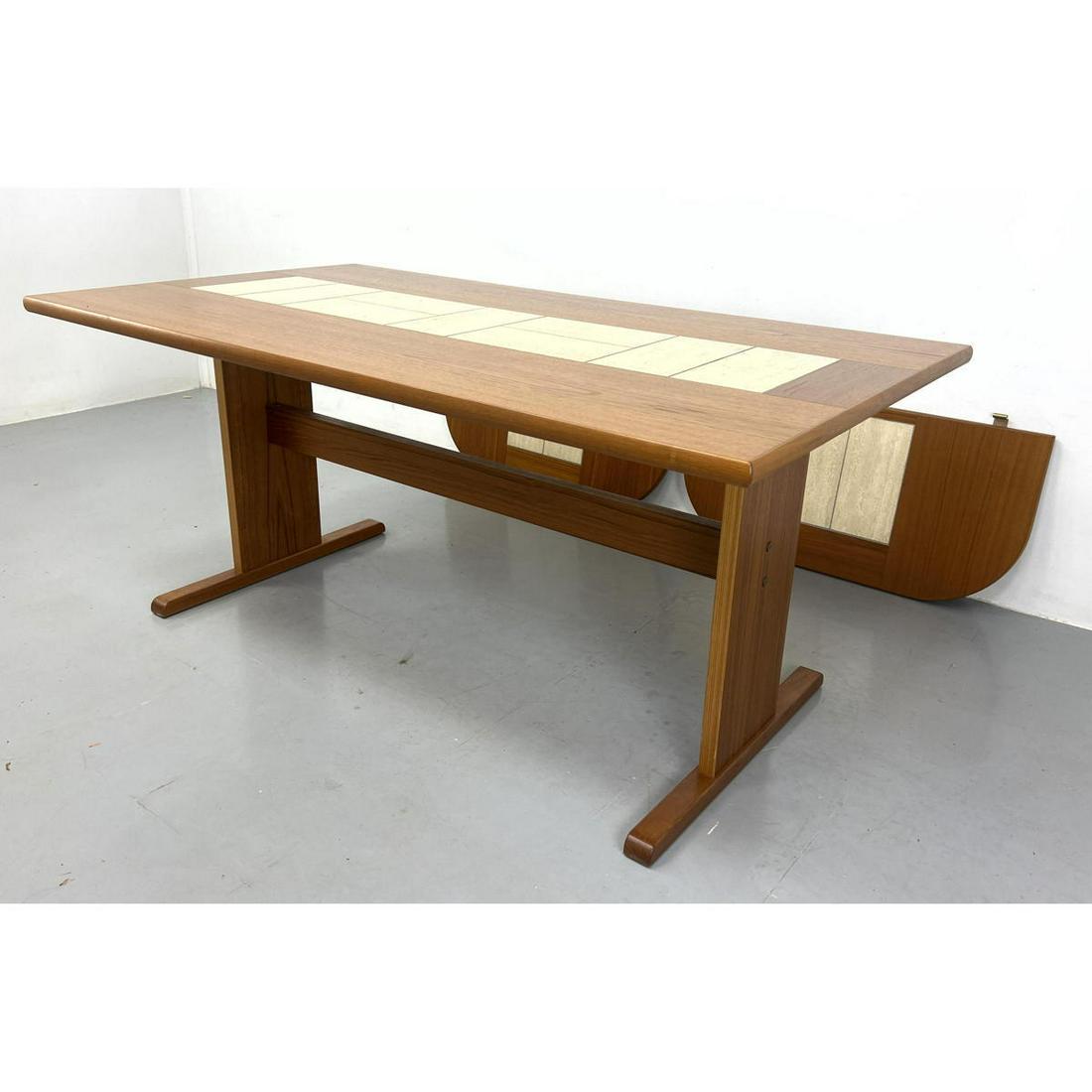 Gangso Mobler Danish Teak Dining Table. Inset Travertine Marble Tiles. Marked. (1 of 11)
