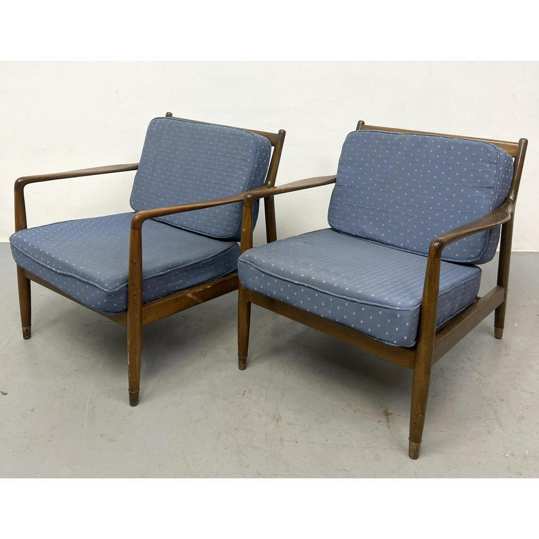 Pr Folke Ohlsson DUX Swedish Modern Lounge Chairs. Open Arms. Slat Backs. Blue fabric cushions. Labe (1 of 11)