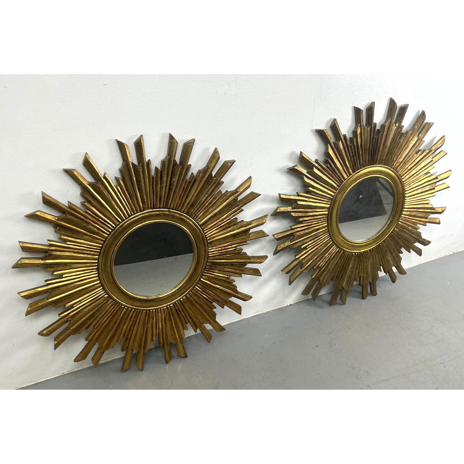 Pair Gold Star Sunburst Wall Mirrors. Composite Wood. (1 of 12)