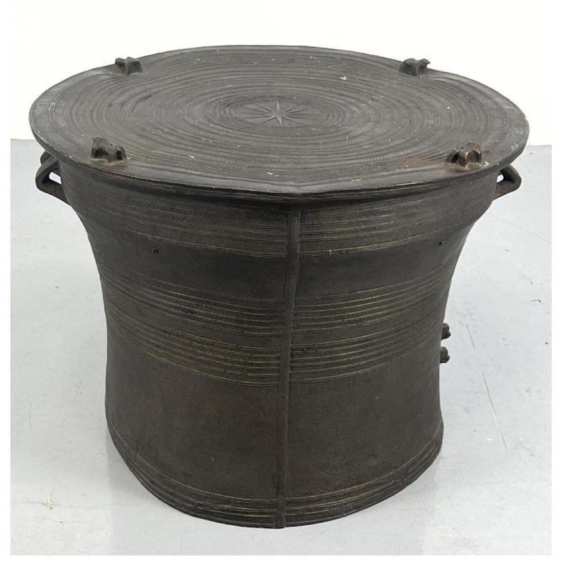Southeast Asian Rain Drum style Table. Resin form with relief design. Black finish. (1 of 8)