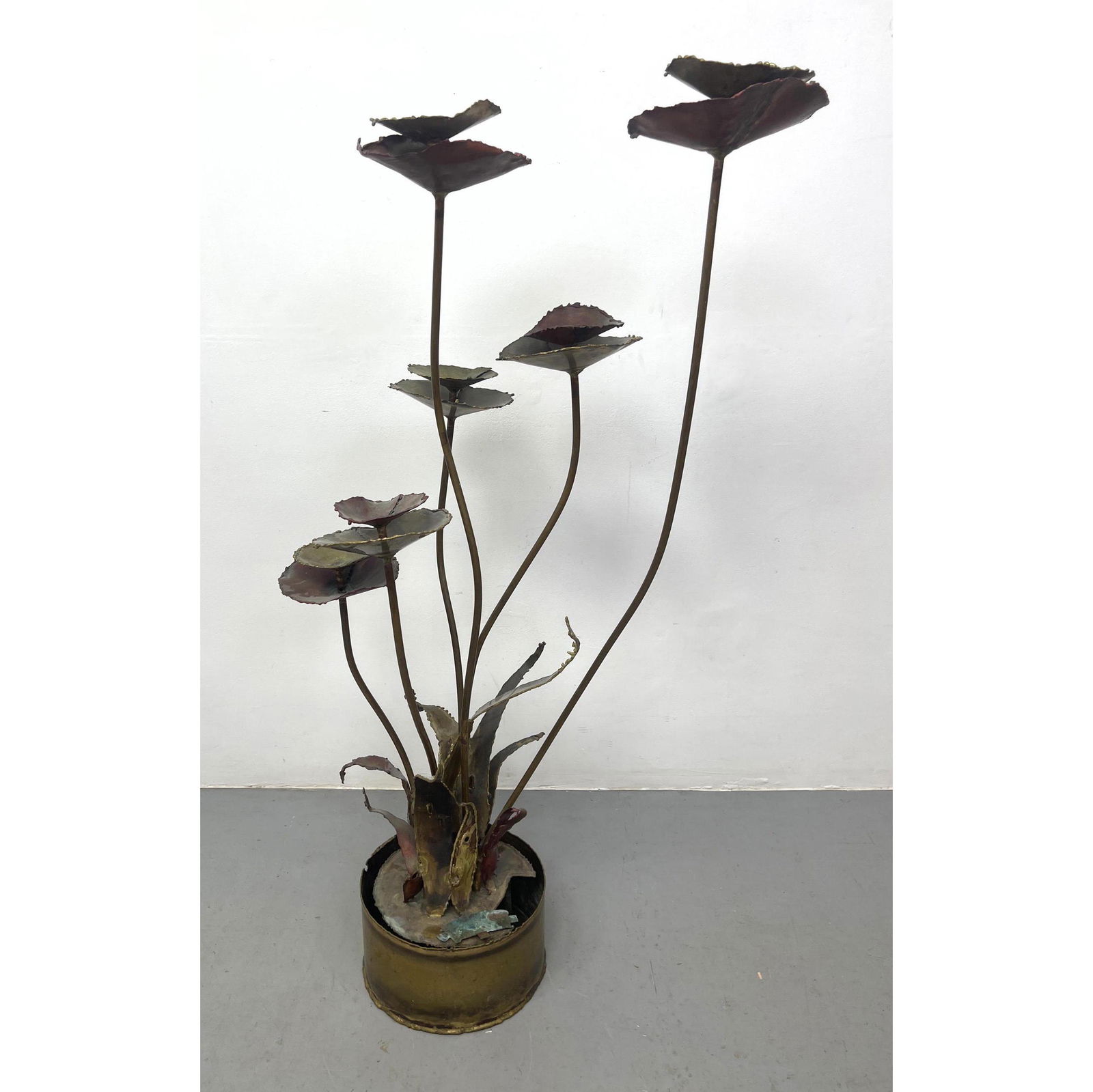 Mixed Metal Brutalist Floral Sculpture Fountain. Silas Seandel Attributed. Modernist Garden Outdoor (1 of 4)