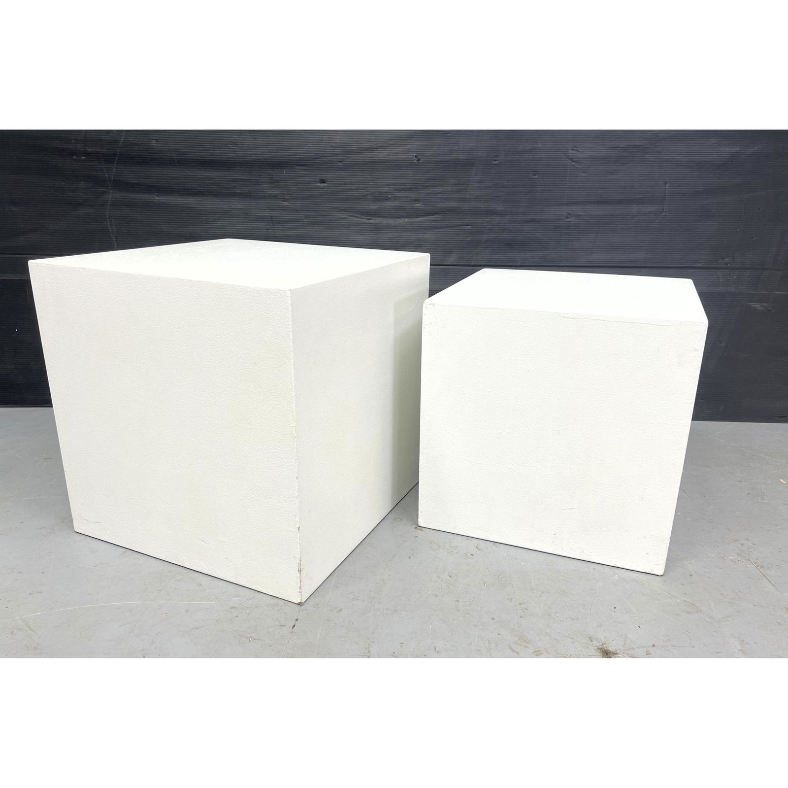 2pcs Painted White Cube Pedestal Tables. Auction