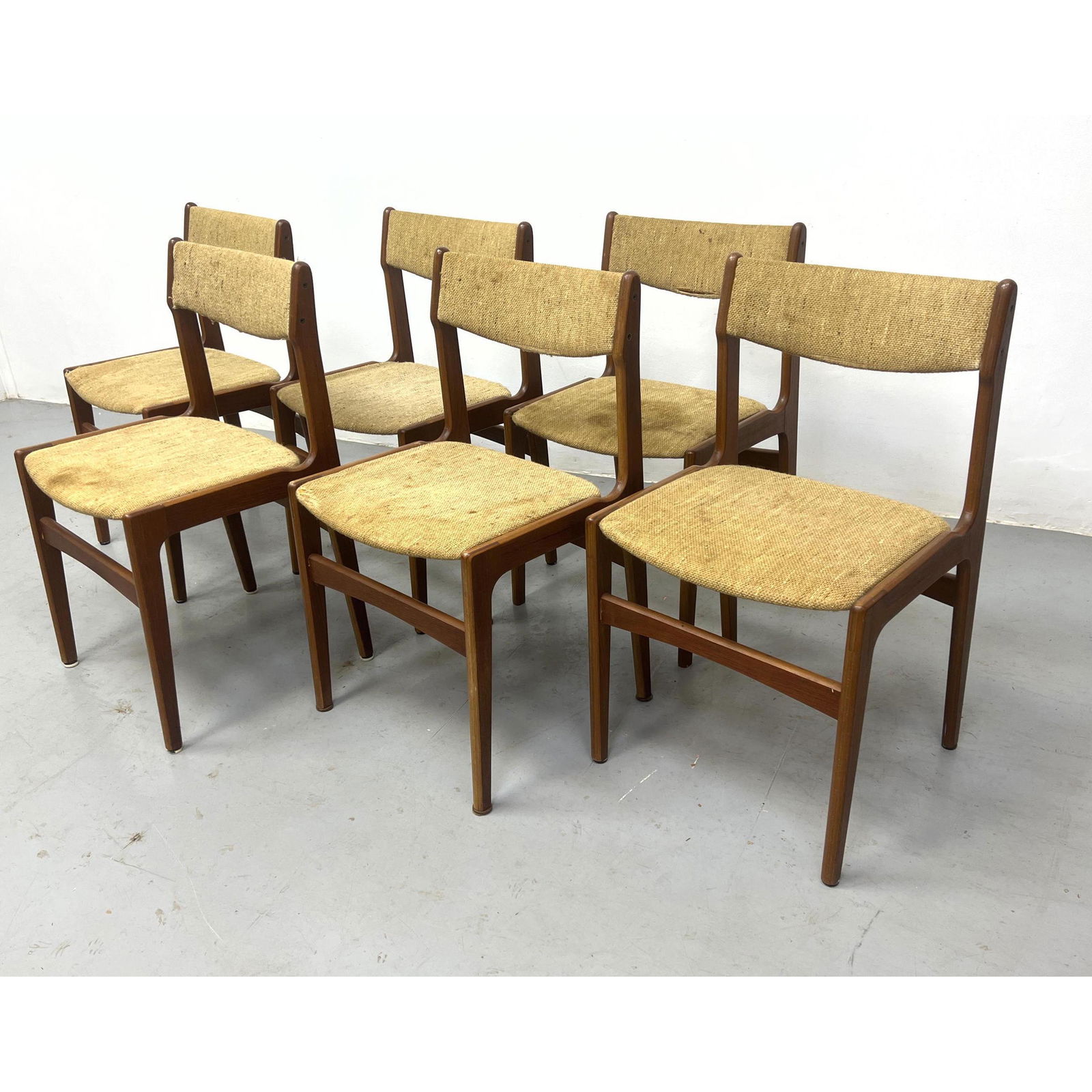 Set 6 Teak Danish Modern Dining Chairs. 6 Side Chairs with Fabric Seats and Back Rests. (1 of 10)