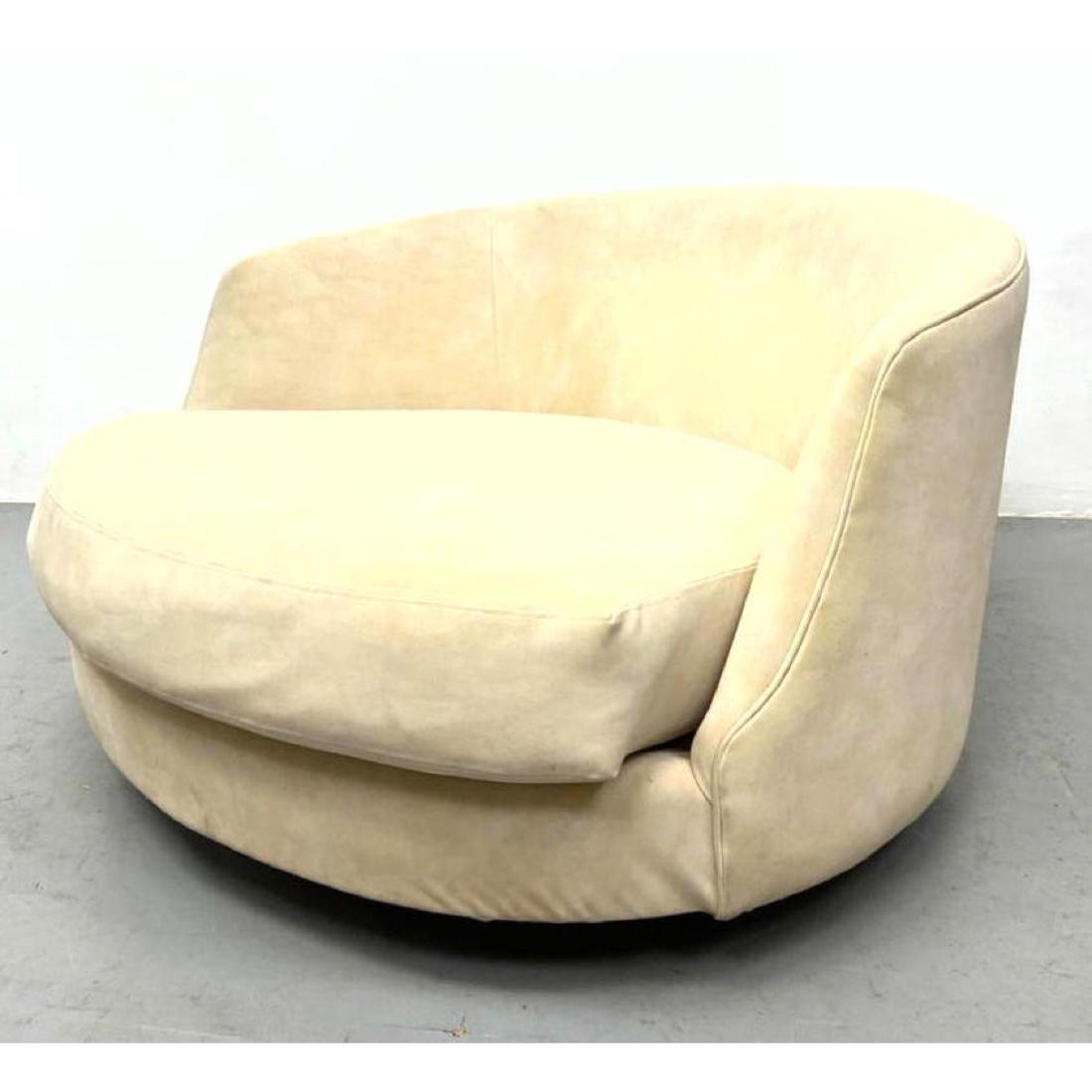 Milo Baughman Style Large  Swivel Rounded Lounge Chair. Thick seat cushion. (1 of 5)