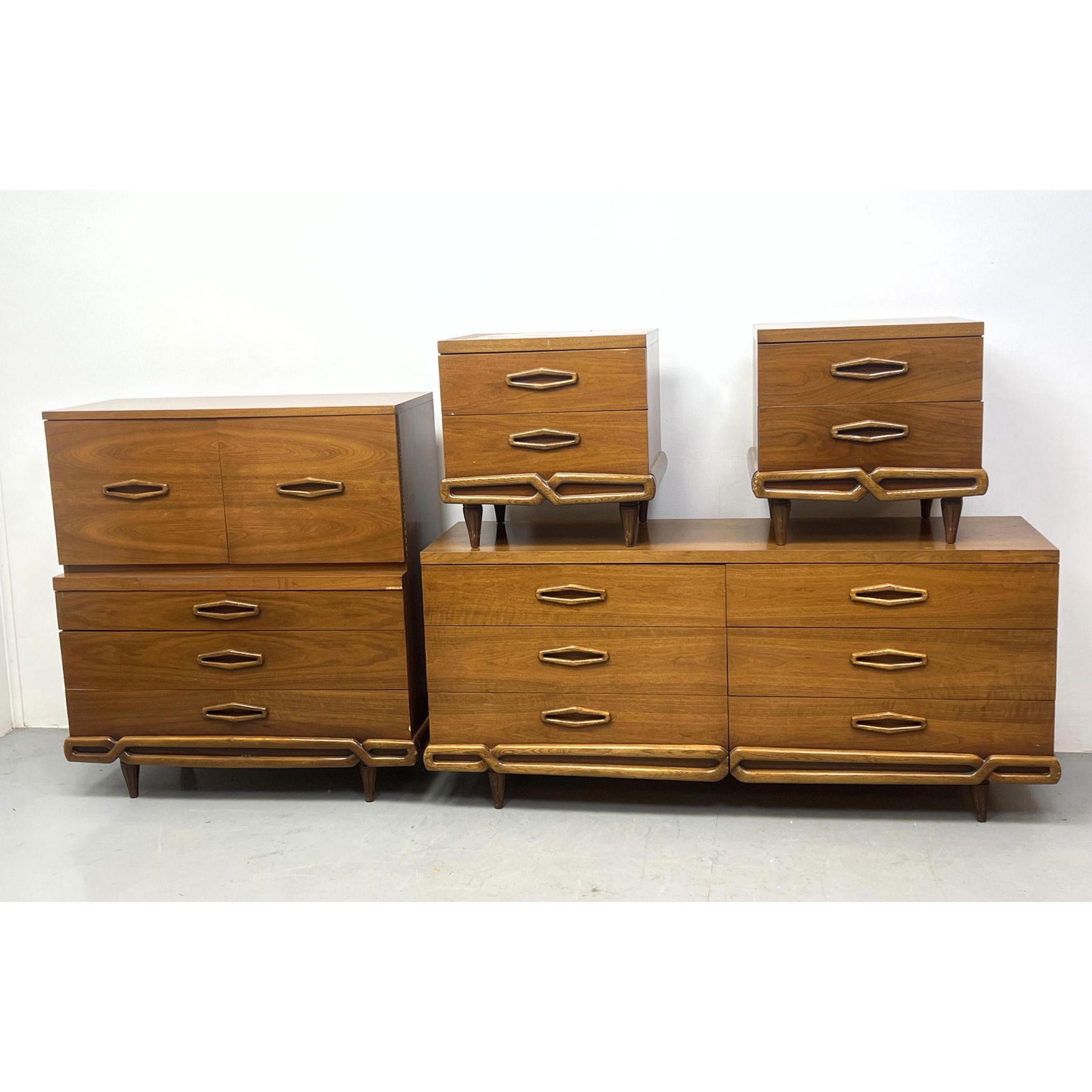 Mid Century Modern Bedroom Set. Tall chest, low dresser and side tables. Walnut and Oak (1 of 8)