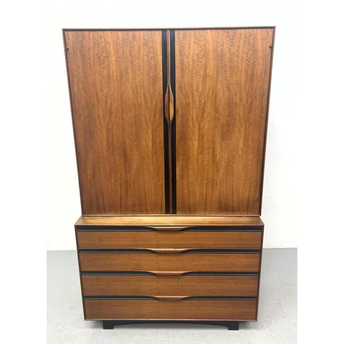 John Kapel for Glenn of California 2 Part Wardrobe Dresser. American Modern Walnut. Tall Two Door C: John Kapel for Glenn of California 2 Part Wardrobe Dresser. American Modern Walnut. Tall Two Door Cabinet sits on Four Drawer Dresser. Dimensions: H: 70.5 inches: W: 42 inches: D: 20 inches --- We off