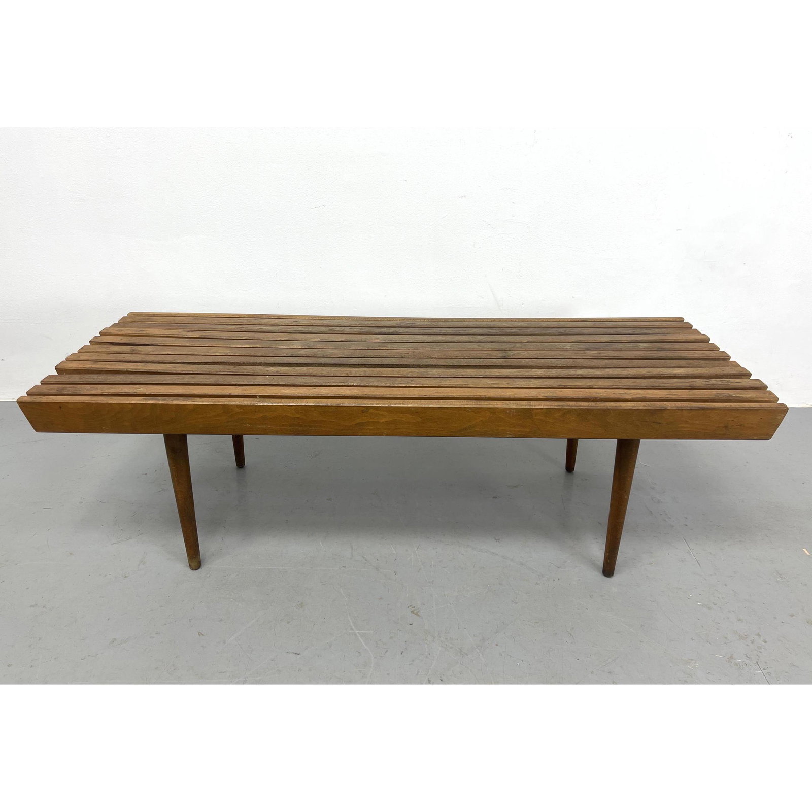 Modernist Slat Bench Coffee Table.  Tapered legs. (1 of 11)