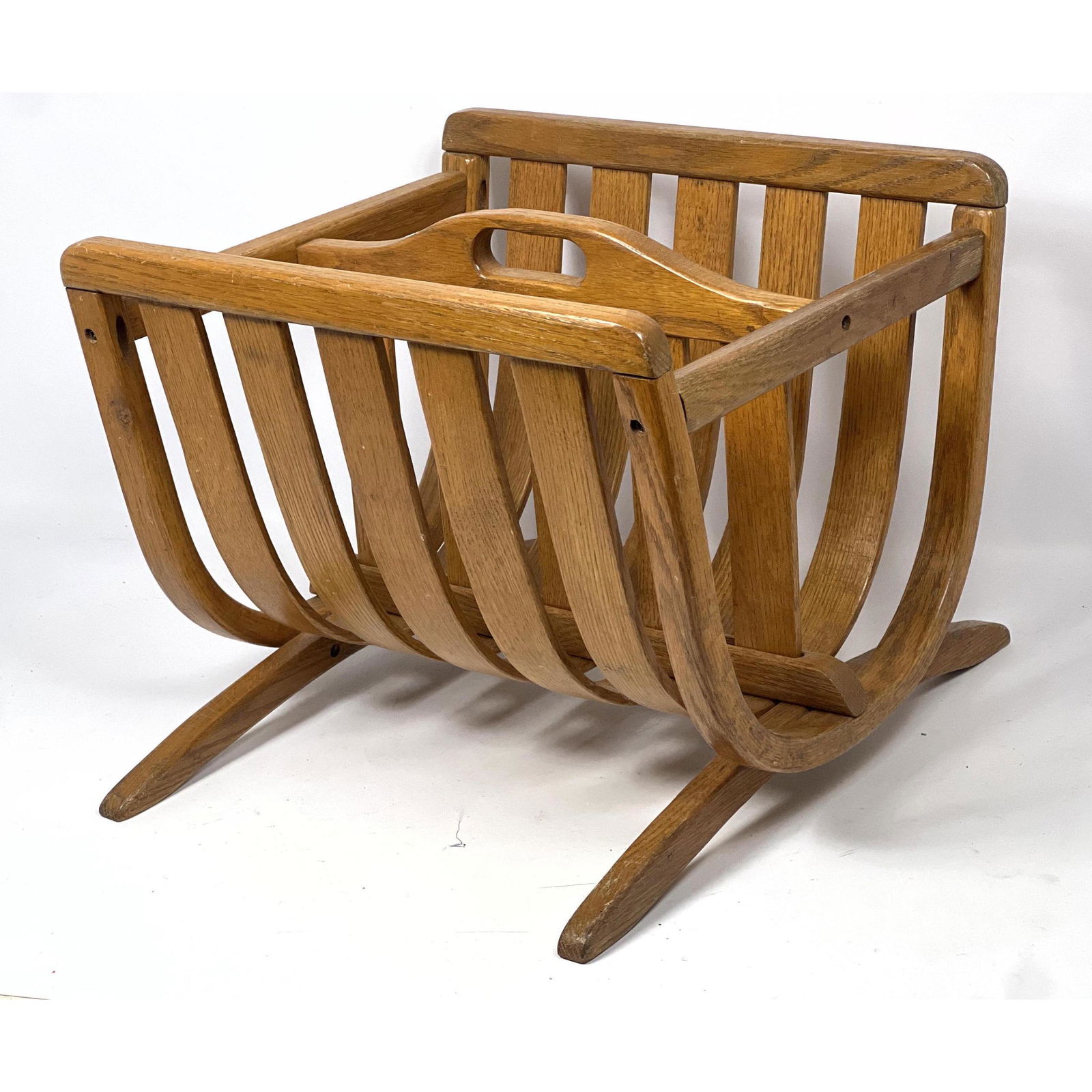 Mid Century Modern Bent oak magazine rack. Unsigned. (1 of 7)