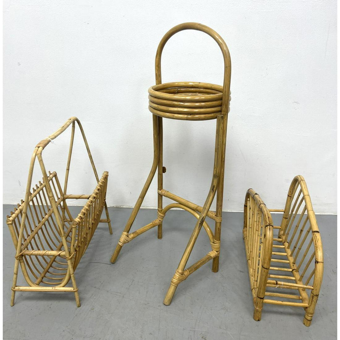 Franco Albini Style Magazine Rack - Bamboo Magazine Rack - and Wicker and Bamboo Plant Stand (1 of 7)