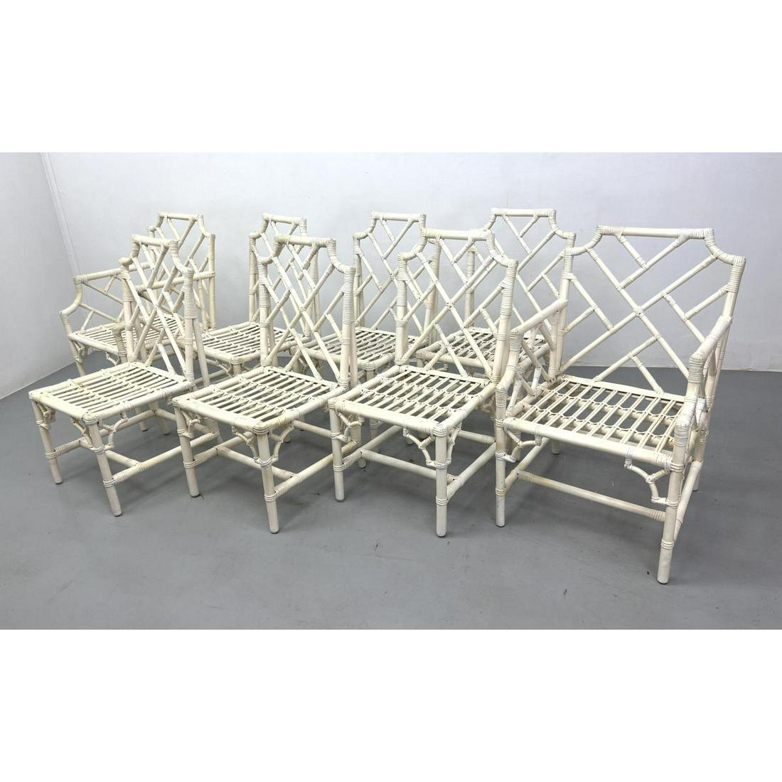 Set 8 Chinese Chippendale style Lattice Back Chairs. Paint Finish. Two Arms and Six Side Bamboo and (1 of 9)