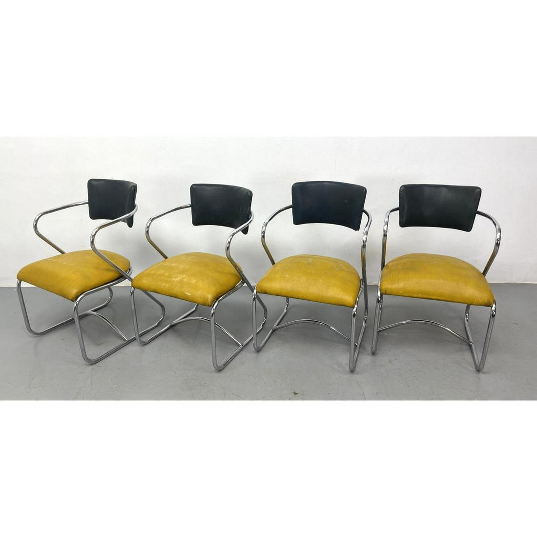 Set 4 KEM WEBER Art Deco Chrome Frame Chairs. Original Contrasting Color Material. Modernist Deco D: Set 4 KEM WEBER Art Deco Chrome Frame Chairs. Original Contrasting Color Material. Modernist Deco Design. LLOYD LOOM PRODUCTS label. Dimensions: H: 31.5 inches: W: 20 inches: D: 21 inches - Seat Heigh