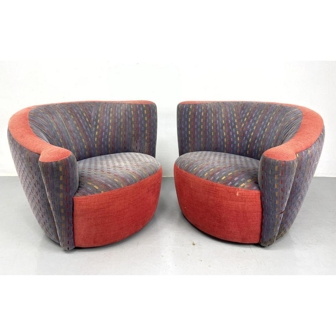 Pair of Vladimir Kagan Weiman Midcentury Modern Nautilus Chairs (Weiman labels): Pair of Vladimir Kagan Weiman Midcentury Modern Nautilus Chairs (Weiman labels) Dimensions: H: 28 inches: W: 35 inches: D: 35 inches - Seat Height: 15 inches --- We offer curbside delivery to NYC, Man