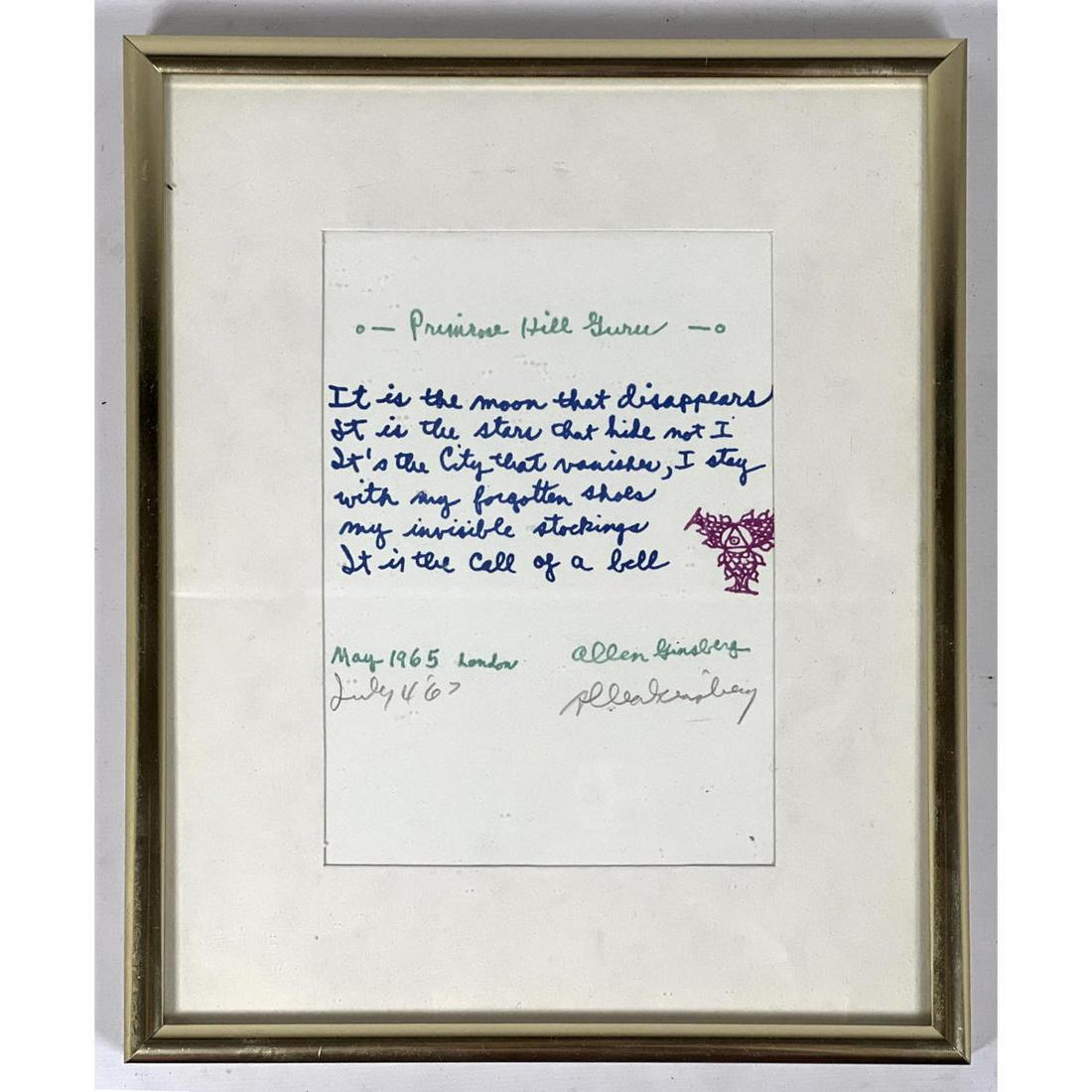 Poem lithograph pencil signed by Allen Ginsberg. "Primrose Hill Guru". Signed July 4th, '67. (1 of 5)