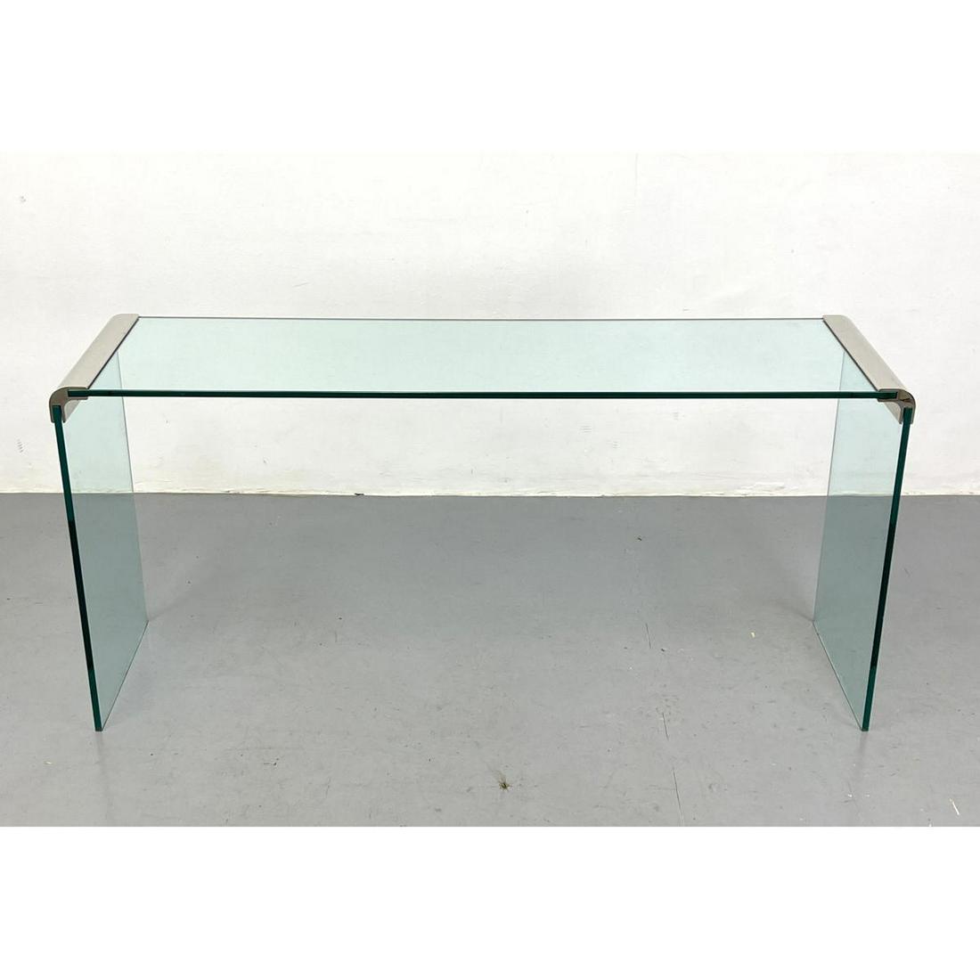 Pace Style Glass and Chrome Console Table. Waterfall style form. (1 of 8)