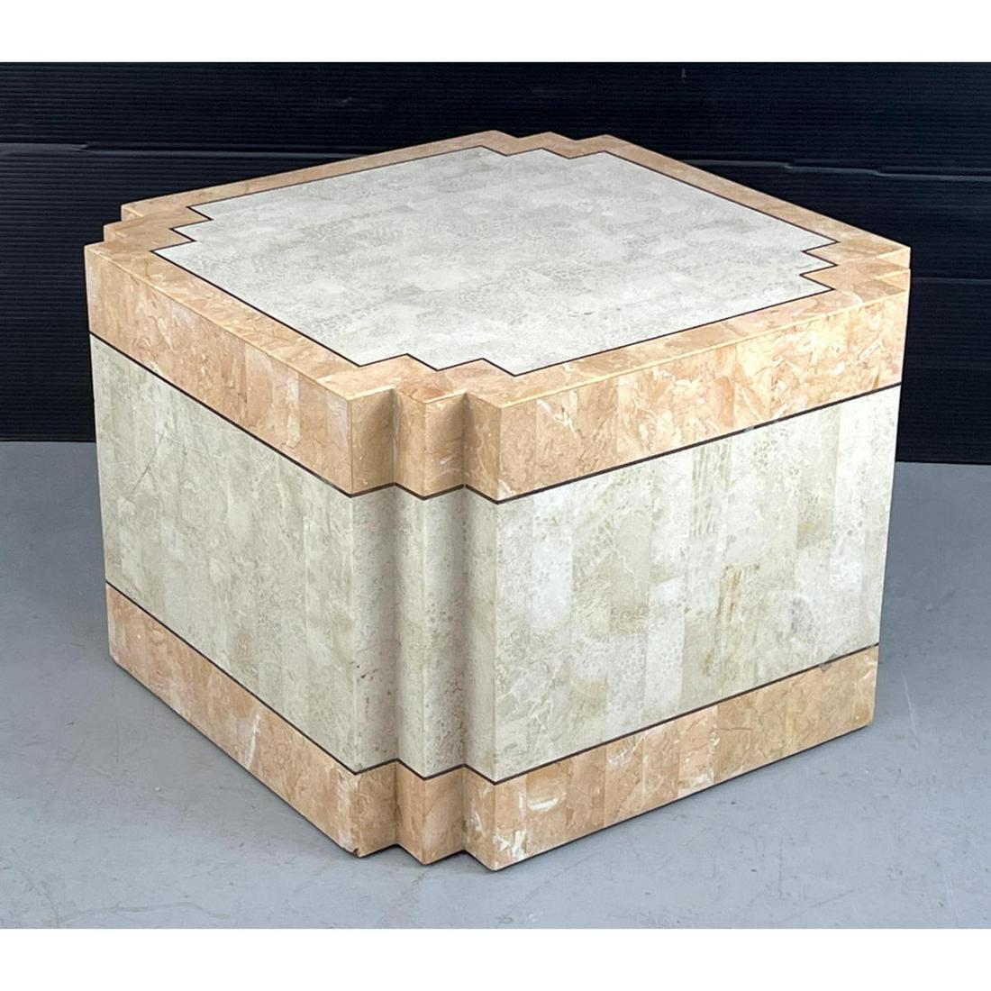 Maitland Smith style Colored Marble Side End Table Pedestal. Tesserae. Stepped edges. Brass Trim. (1 of 9)