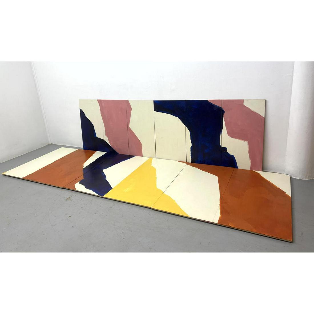 2 Modernist abstract Paintings. Painted Plywood Panels. Smaller: 37 x 20.  11 total Panels. (1 of 7)