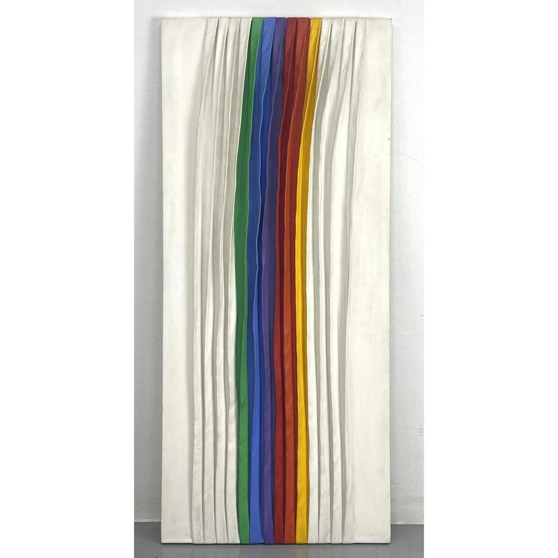 LAVINS Pleated Modernist Rainbow Painting. Folded pleated canvas with colored stripes on white groun (1 of 10)